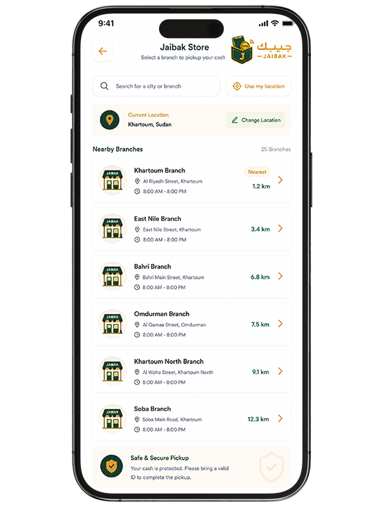 Select your nearest "Jaibak Store" store or Agent location