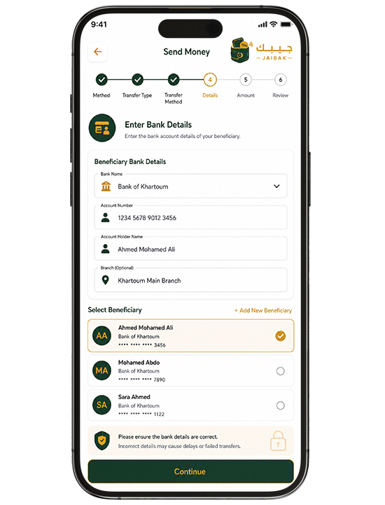 Enter the Wallet ID or Bank details or Card details, then select your Beneficiary